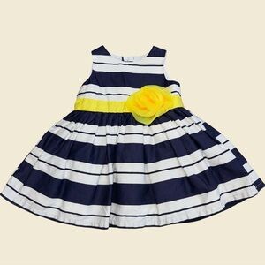 Carter's Navy and White Striped Dress with Yellow Flower Accent